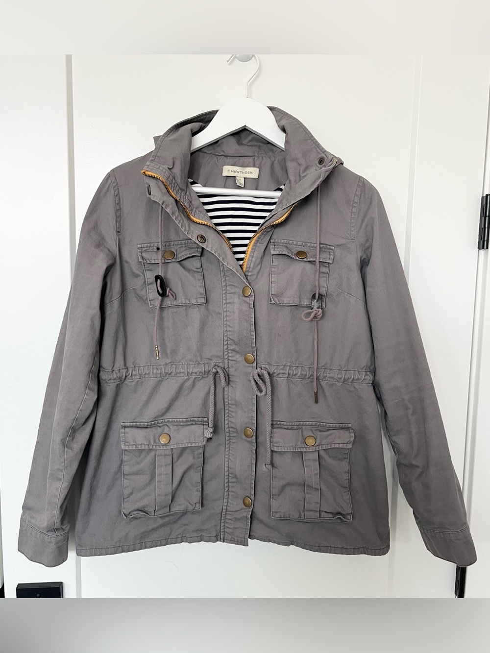 41 Hawthorn Stitch Fix Grey Anorak Utility Cargo Jacket Drawstring Waist Women M